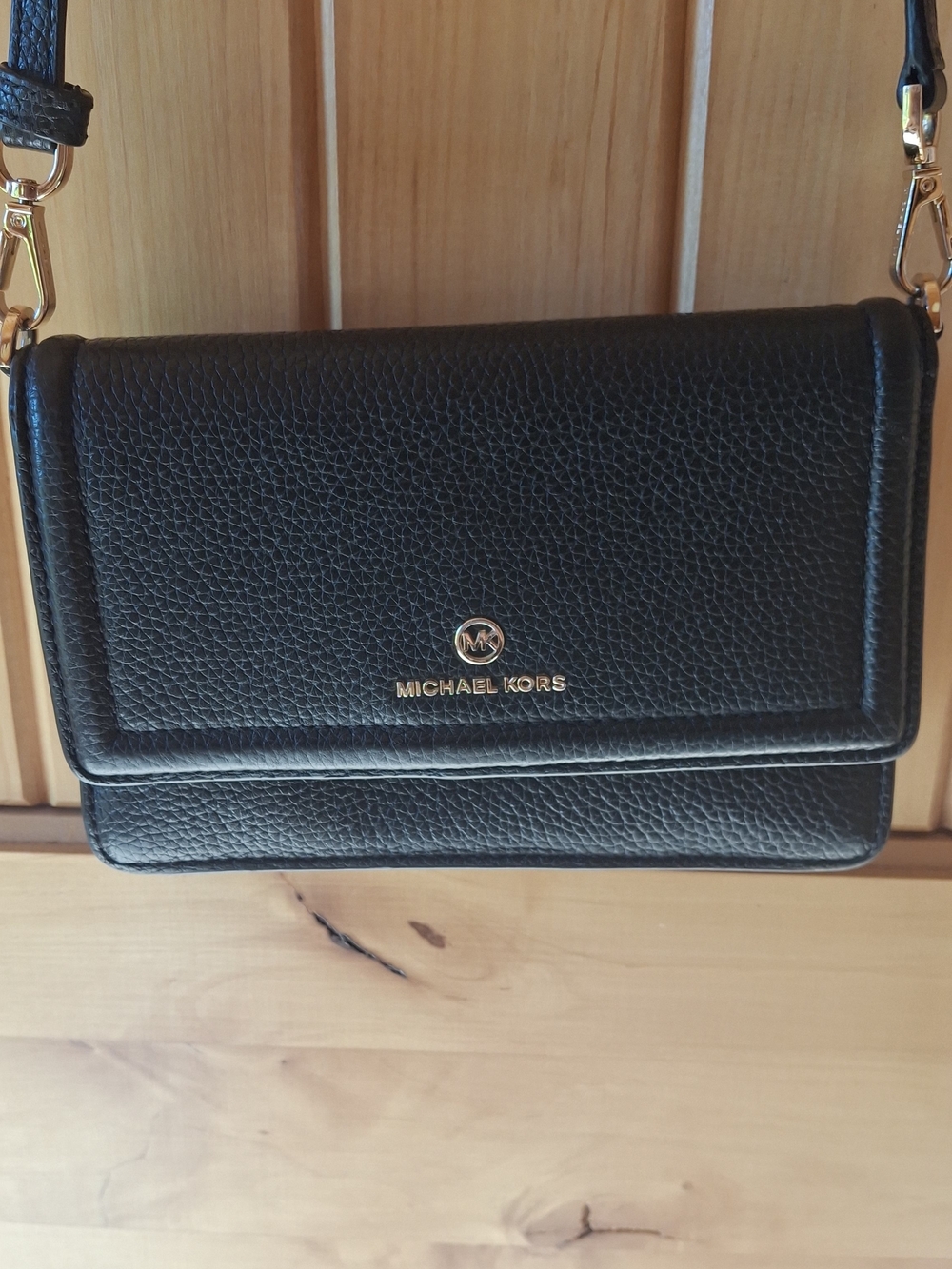 Michael Kors Black Pebbled Leather Small Crossbody with Gold Hardware